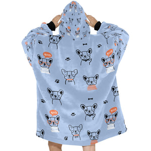 Hand Drawn Boston Terriers Blanket Hoodie for Women-Apparel-Apparel, Blankets-8