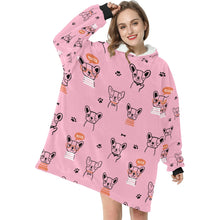 Load image into Gallery viewer, Hand Drawn Boston Terriers Blanket Hoodie for Women-Apparel-Apparel, Blankets-3