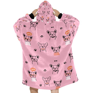 Hand Drawn Boston Terriers Blanket Hoodie for Women-Apparel-Apparel, Blankets-4