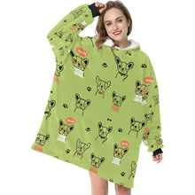 Load image into Gallery viewer, Hand Drawn Boston Terriers Blanket Hoodie for Women-Apparel-Apparel, Blankets-11