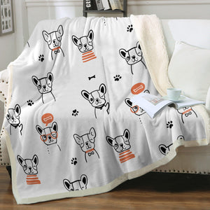 Hand Drawn Cartoon Boston Terriers Soft Warm Fleece Blanket-Blanket-Blankets, Boston Terrier, Home Decor-4
