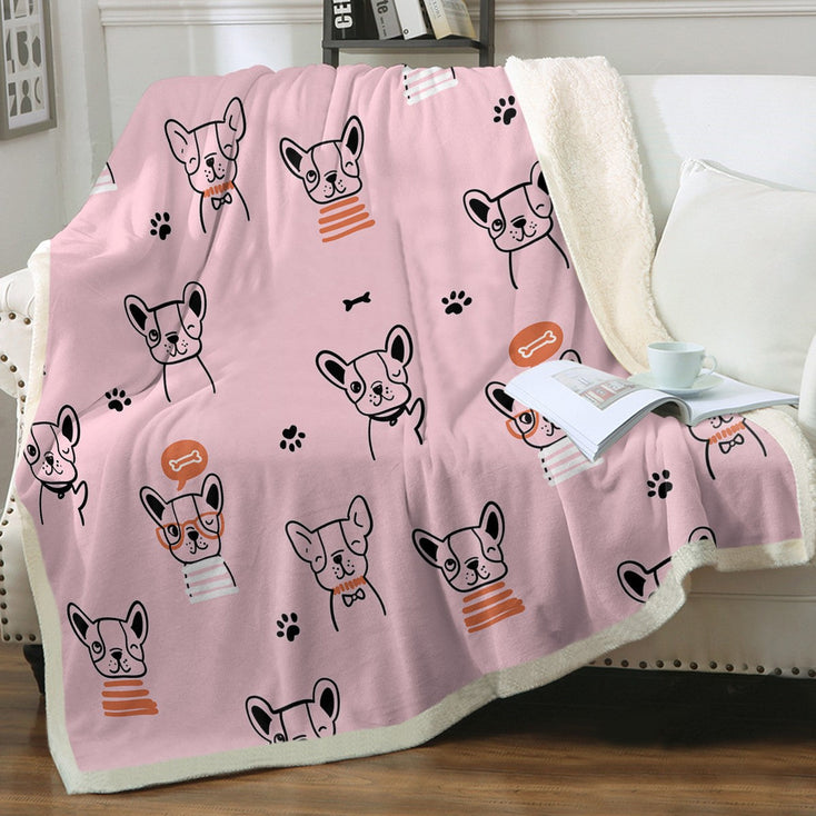 Hand Drawn Cartoon Boston Terriers Soft Warm Fleece Blanket-Blanket-Blankets, Boston Terrier, Home Decor-7