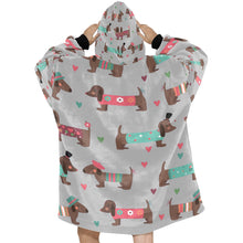 Load image into Gallery viewer, Hand Drawn Chocolate Dachshunds in Love Blanket Hoodie for Women-Apparel-Apparel, Blankets-16