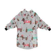 Load image into Gallery viewer, Hand Drawn Chocolate Dachshunds in Love Blanket Hoodie for Women-Apparel-Apparel, Blankets-17