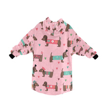 Load image into Gallery viewer, Hand Drawn Chocolate Dachshunds in Love Blanket Hoodie for Women-Apparel-Apparel, Blankets-2