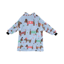 Load image into Gallery viewer, Hand Drawn Chocolate Dachshunds in Love Blanket Hoodie for Women-Apparel-Apparel, Blankets-LightSteelBlue-ONE SIZE-5