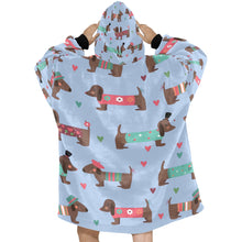 Load image into Gallery viewer, Hand Drawn Chocolate Dachshunds in Love Blanket Hoodie for Women-Apparel-Apparel, Blankets-8
