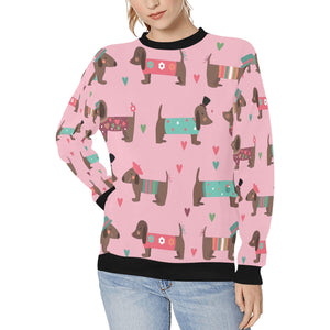 Hand Drawn Chocolate Dachshunds in Love Women's Sweatshirt-Apparel-Apparel, Dachshund, Sweatshirt-Pink-XS-4