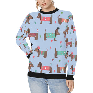 Hand Drawn Chocolate Dachshunds in Love Women's Sweatshirt-Apparel-Apparel, Dachshund, Sweatshirt-LightSteelBlue-XS-9