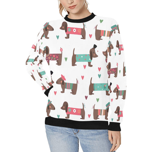 Hand Drawn Chocolate Dachshunds in Love Women's Sweatshirt-Apparel-Apparel, Dachshund, Sweatshirt-White-XS-1