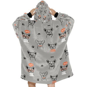 Hand Drawn Frenchies Blanket Hoodie for Women - 4 Colors-Apparel-Apparel, Blankets, French Bulldog, Hoodie-2