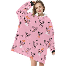 Load image into Gallery viewer, Hand Drawn Frenchies Blanket Hoodie for Women - 4 Colors-Apparel-Apparel, Blankets, French Bulldog, Hoodie-Light Pink-5