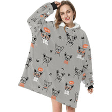Load image into Gallery viewer, Hand Drawn Frenchies Blanket Hoodie for Women - 4 Colors-Apparel-Apparel, Blankets, French Bulldog, Hoodie-Gray-1