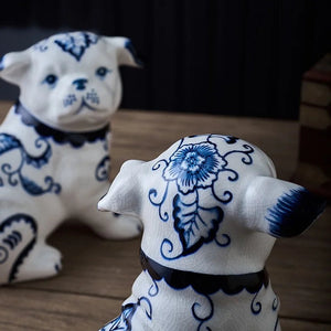 Hand Painted Blue and White Porcelain Pug Statues-Home Decor-Home Decor, Pug, Statue-12