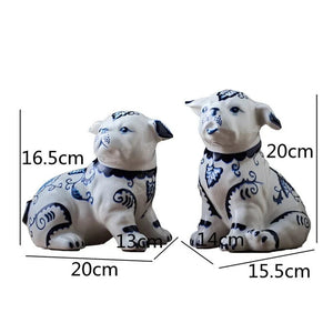 Hand Painted Blue and White Porcelain Pug Statues-Home Decor-Home Decor, Pug, Statue-4