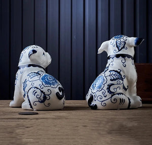 Hand Painted Blue and White Porcelain Pug Statues-Home Decor-Home Decor, Pug, Statue-5