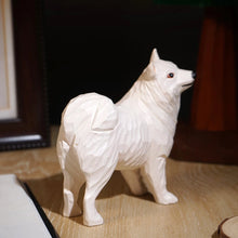 Load image into Gallery viewer, Handmade Wood Carved American Eskimo Dog Small Statue Figurine-3