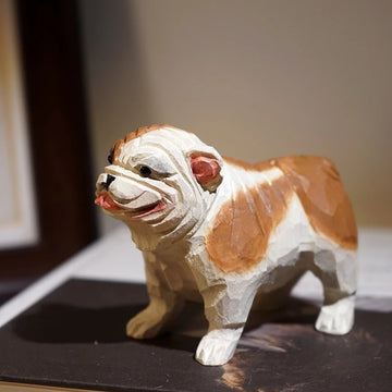 Handmade Wood Carved English Bulldog Small Statue Figurine 80x100x52mm 360x