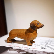 Load image into Gallery viewer, Handmade Wood Carved Smooth Coat Dachshund Small Statue Figurines-11
