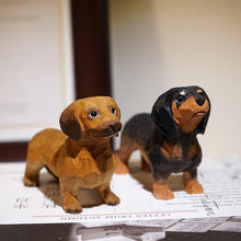 Load image into Gallery viewer, Handmade Wood Carved Smooth Coat Dachshund Small Statue Figurines-13