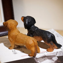 Load image into Gallery viewer, Handmade Wood Carved Smooth Coat Dachshund Small Statue Figurines-3