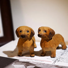 Load image into Gallery viewer, Handmade Wood Carved Smooth Coat Dachshund Small Statue Figurines-7