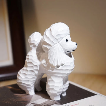 Handmade Wood Carved Standard Poodle Small Statue Figurines 115x100x45mm White 360x