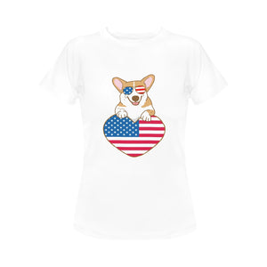 Happy 4th July Corgis Women's Cotton T-Shirts-Apparel-Apparel, Corgi, Shirt, T Shirt-Corgi with Sunglasses-White-Small-12