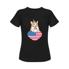 Load image into Gallery viewer, Happy 4th July Corgis Women&#39;s Cotton T-Shirts-Apparel-Apparel, Corgi, Shirt, T Shirt-13