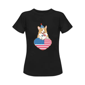 Happy 4th July Corgis Women's Cotton T-Shirts-Apparel-Apparel, Corgi, Shirt, T Shirt-13