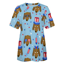 Load image into Gallery viewer, Happy 4th of July Dachshunds All Over Print Women&#39;s Cotton T-Shirt - 4 Colors-Apparel-Apparel, Dachshund, Shirt, T Shirt-12