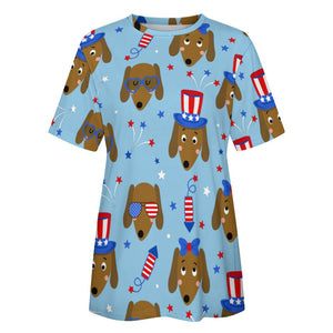 Happy 4th of July Dachshunds All Over Print Women's Cotton T-Shirt - 4 Colors-Apparel-Apparel, Dachshund, Shirt, T Shirt-12