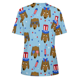 Happy 4th of July Dachshunds All Over Print Women's Cotton T-Shirt - 4 Colors-Apparel-Apparel, Dachshund, Shirt, T Shirt-13