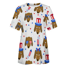 Load image into Gallery viewer, Happy 4th of July Dachshunds All Over Print Women&#39;s Cotton T-Shirt - 4 Colors-Apparel-Apparel, Dachshund, Shirt, T Shirt-15