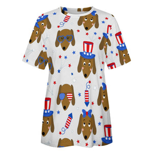 Happy 4th of July Dachshunds All Over Print Women's Cotton T-Shirt - 4 Colors-Apparel-Apparel, Dachshund, Shirt, T Shirt-15