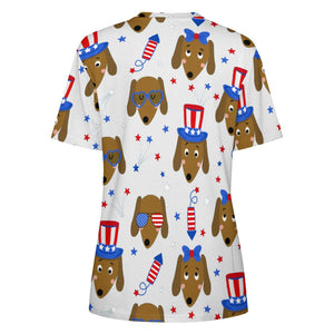 Happy 4th of July Dachshunds All Over Print Women's Cotton T-Shirt - 4 Colors-Apparel-Apparel, Dachshund, Shirt, T Shirt-16