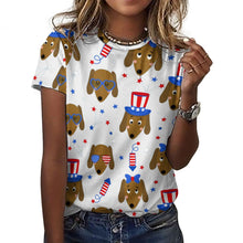 Load image into Gallery viewer, Happy 4th of July Dachshunds All Over Print Women&#39;s Cotton T-Shirt - 4 Colors-Apparel-Apparel, Dachshund, Shirt, T Shirt-17