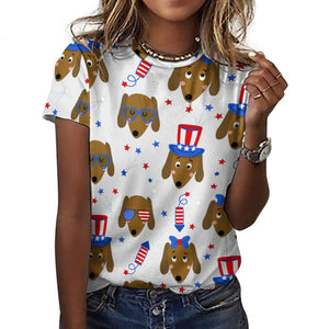 Happy 4th of July Dachshunds All Over Print Women's Cotton T-Shirt - 4 Colors-Apparel-Apparel, Dachshund, Shirt, T Shirt-17