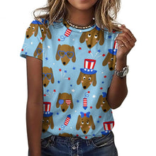 Load image into Gallery viewer, Happy 4th of July Dachshunds All Over Print Women&#39;s Cotton T-Shirt - 4 Colors-Apparel-Apparel, Dachshund, Shirt, T Shirt-19