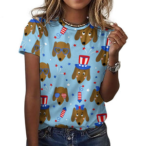 Happy 4th of July Dachshunds All Over Print Women's Cotton T-Shirt - 4 Colors-Apparel-Apparel, Dachshund, Shirt, T Shirt-19