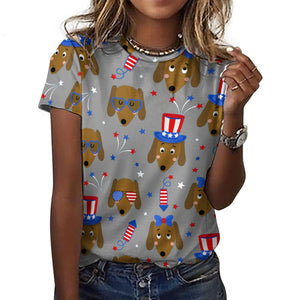Happy 4th of July Dachshunds All Over Print Women's Cotton T-Shirt - 4 Colors-Apparel-Apparel, Dachshund, Shirt, T Shirt-4