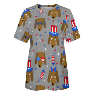 Happy 4th of July Dachshunds All Over Print Women's Cotton T-Shirt - 4 Colors-Apparel-Apparel, Dachshund, Shirt, T Shirt-6
