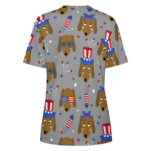 Happy 4th of July Dachshunds All Over Print Women's Cotton T-Shirt - 4 Colors-Apparel-Apparel, Dachshund, Shirt, T Shirt-7