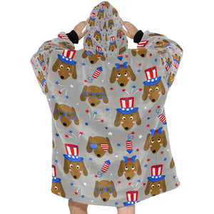 Happy 4th of July Dachshunds Blanket Hoodie for Women-Apparel-Apparel, Blankets-13