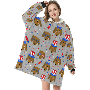 Happy 4th of July Dachshunds Blanket Hoodie for Women-Apparel-Apparel, Blankets-14