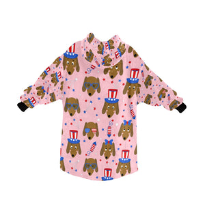 Happy 4th of July Dachshunds Blanket Hoodie for Women-Apparel-Apparel, Blankets-2