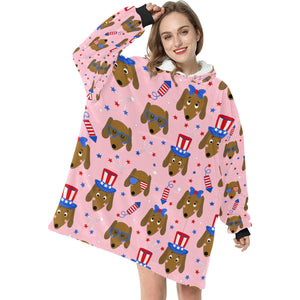 Happy 4th of July Dachshunds Blanket Hoodie for Women-Apparel-Apparel, Blankets-3