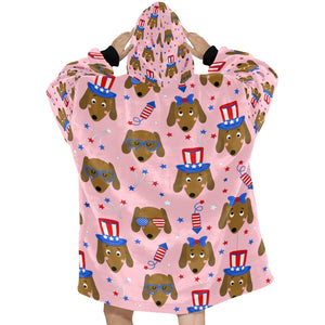 Happy 4th of July Dachshunds Blanket Hoodie for Women-Apparel-Apparel, Blankets-4
