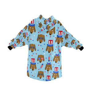 Happy 4th of July Dachshunds Blanket Hoodie for Women-Apparel-Apparel, Blankets-5