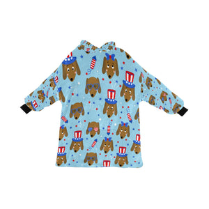 Happy 4th of July Dachshunds Blanket Hoodie for Women-Apparel-Apparel, Blankets-SkyBlue-ONE SIZE-6